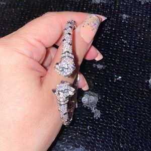 New Genevive Rhodium Plated Panther Fauna Bracelet with Striped Black Inlaid